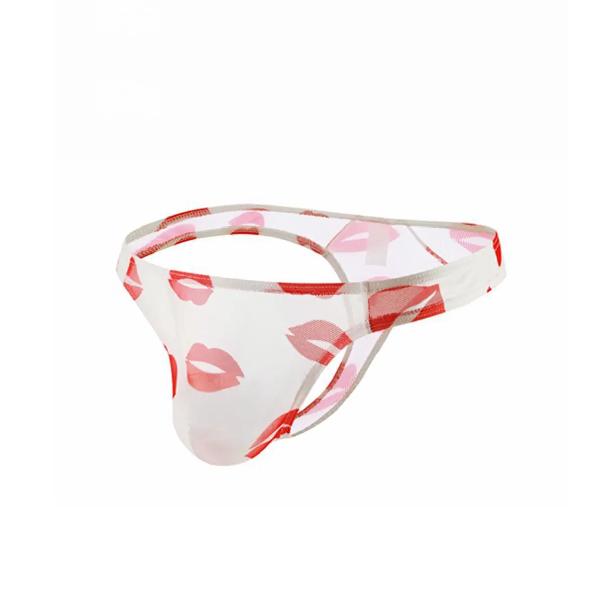 Men Lips Print Mesh Thong Underwear Ultra Thin Sheer Low Rise Sexy Contour U Pouch Young Male G-string