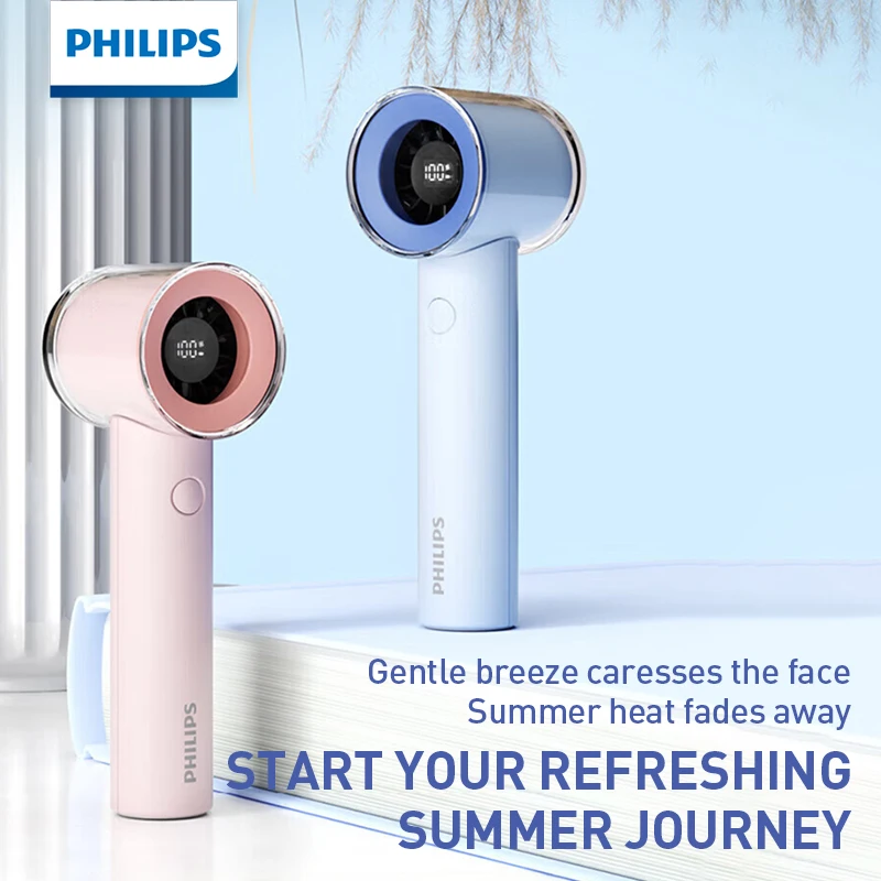 Ventilador de Mano Philips ACR3242, Alta Velocidad de 10m/s, 100 Velocidades, 3000mAh, Recargable Tipo-C, Mini Ventilador con Pantalla LED