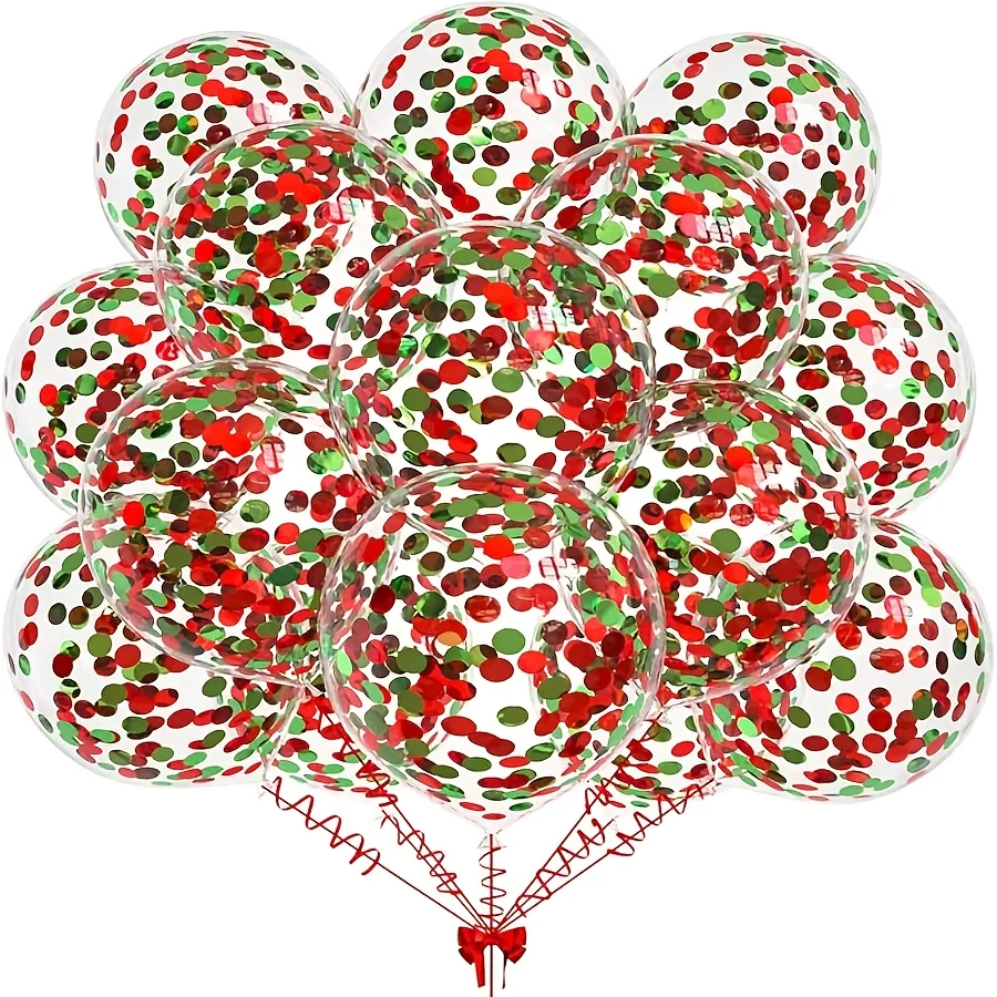 20 Stück 12-Zoll-Weihnachts-Latex-Ballon-Set, rote und grüne Konfetti-Weihnachtsmann-Luftballons für frohes neues Jahr, Weihnachtsfeier-Dekorationen
