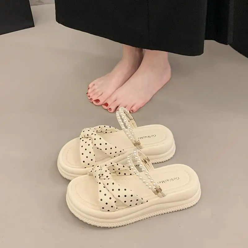 

Women's Fairy Tale Style Thick Heel Roman Sandals Summer New High-End Sensation Outdoor Wear with Skirts Casual Low Top