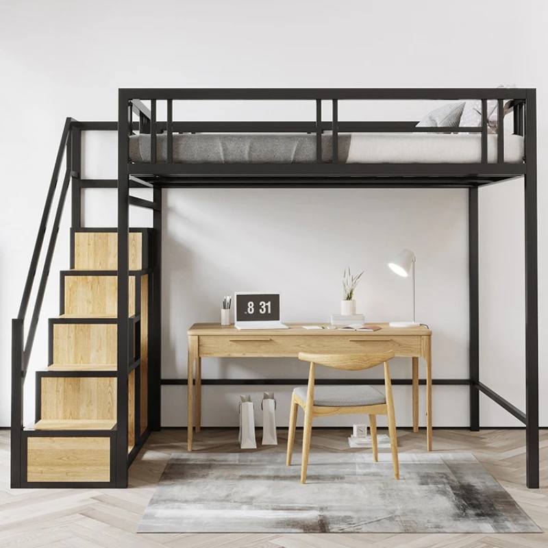 

Loft bed Wrought iron bed Elevated bed Small apartment duplex second floor under table Apartment double