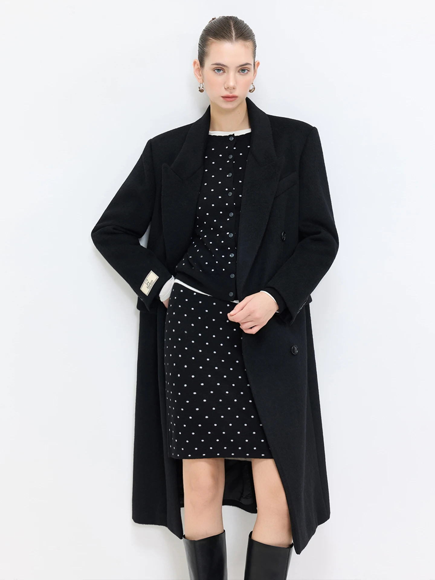 

Женское длинное классическое шерстяное пальто LUR Bla с двубортной застежкой, утепленное, с высокой талией, для зимы