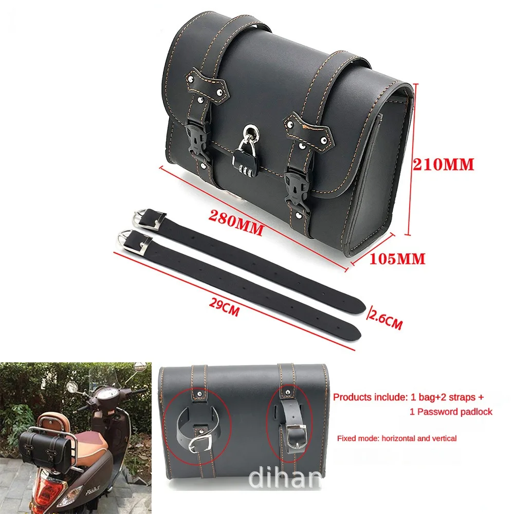 

Motorcycle Waterproof Hanging Bag with Password Lock Electric Bicycle Leather Side Bag Motorcycle Saddle Bag