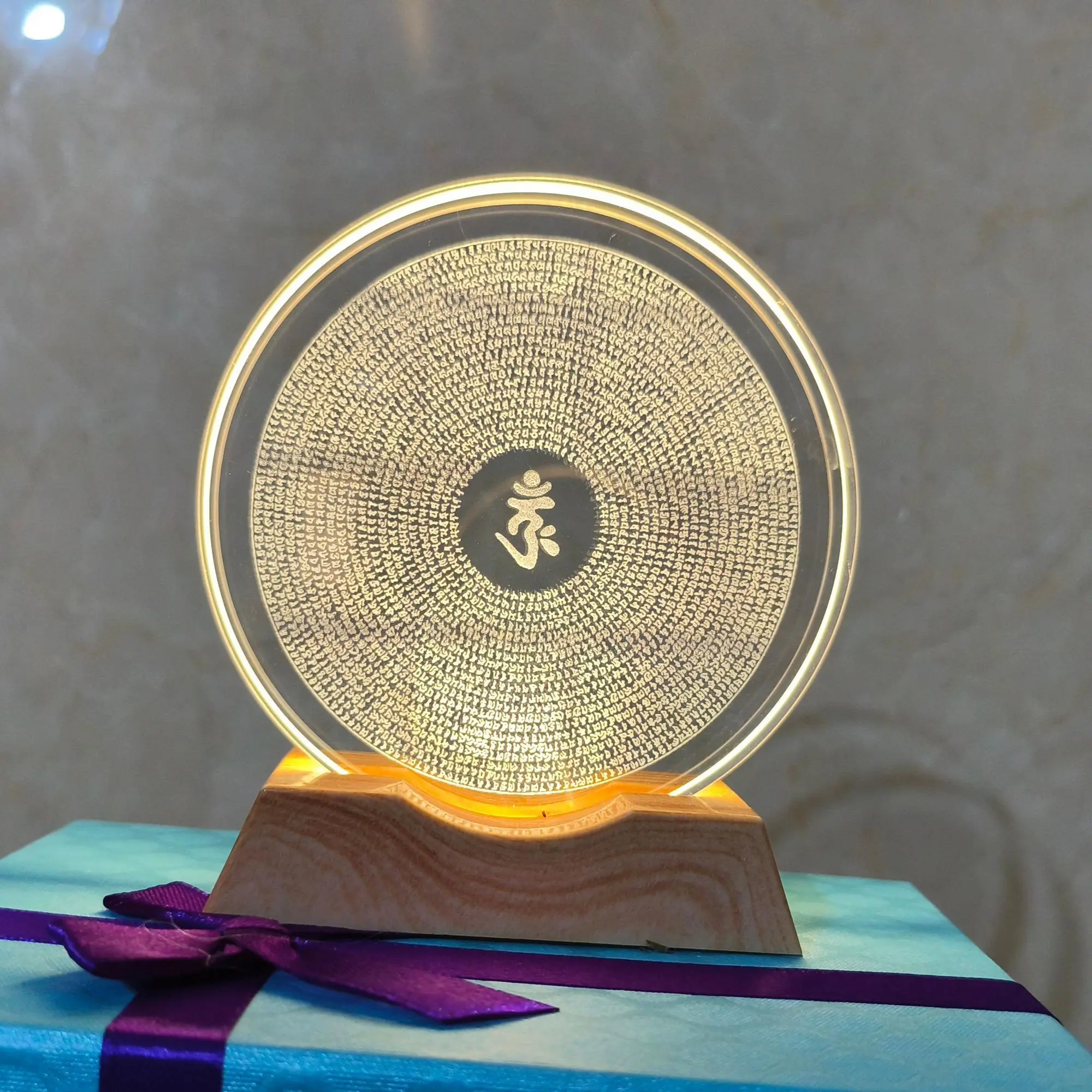 

New Year's Shurangama Mantra Crystal Stone Home Decor with Carved Buddhist Tibetan Script for Peace, Living Room Bedroom