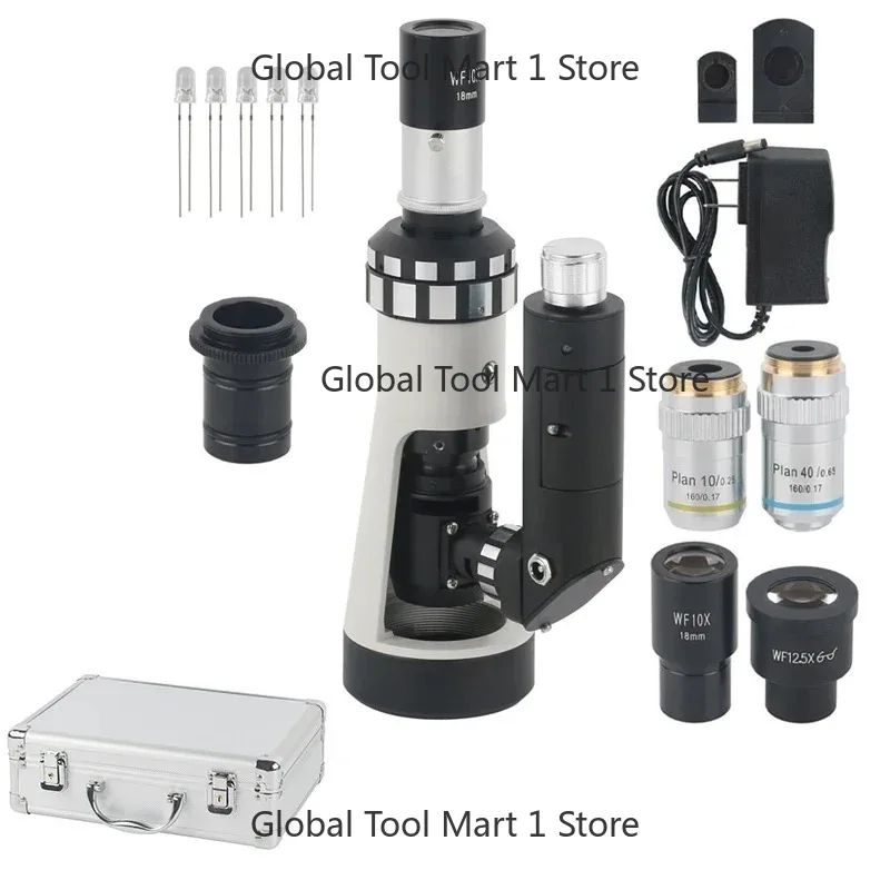 500X Handheld Metallurgic Microscope Por-table Monocular Mini Microscope 10X 40X Plan Objective for Lab Metal Materials Testing