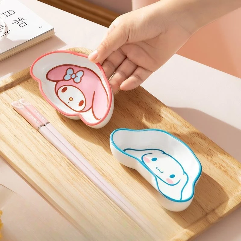 2026 Sanrio Cute Anime Small Ceramic Dish My Melody Kuromi Dipping Cinnamoroll Hello Kitty Sauce Plate Kawaii Cartoon Toys view 6