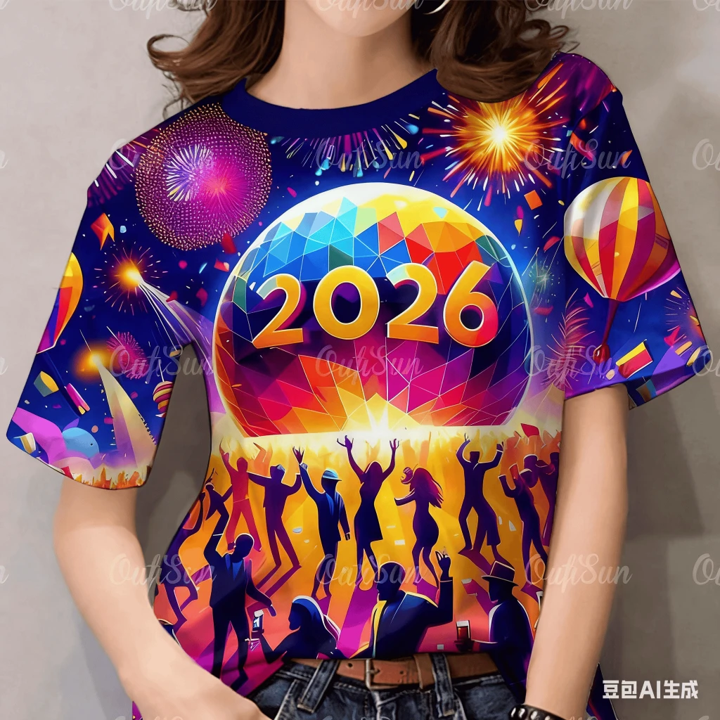 2026 New Year Snake Year 3D Printed Women Casual Short Sleeve T-shirt Comfortable Breathable Cool Printed Short Sleeve Female