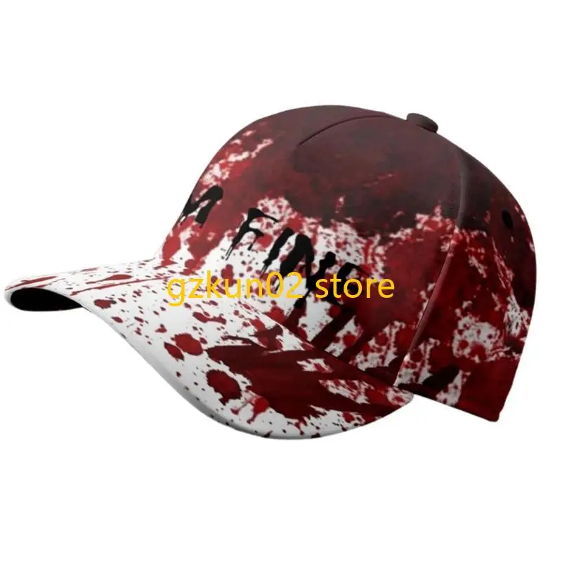 قبعة KXRB المبتكرة لحفلات الهالوين مع طباعة دم للجنسين قبعات بيسبول قابلة للتعديل #5