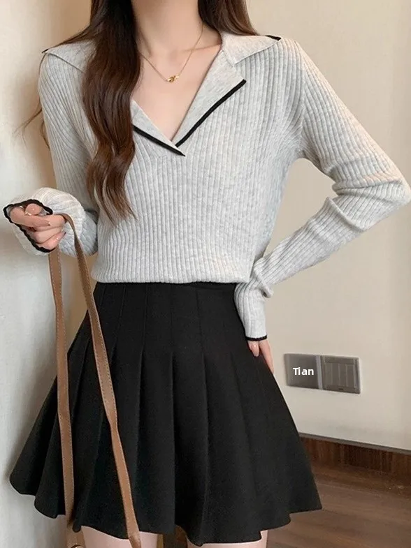 حجم كبير المرأة محبوك سترة V-Ne فضفاضة تناسب البطن إخفاء الخريف الشتاء Faion الكورية Sle طويلة Sve