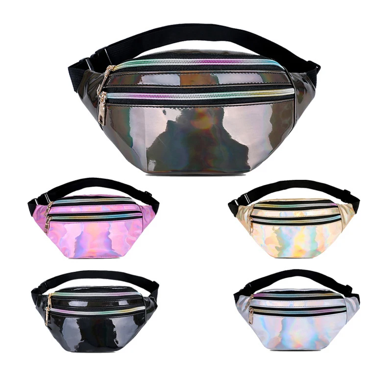 Women Men Waist Bag Fanny Pack PU Leather Holographic For Male Kangaroo Bum Hip Belly Banana Ladies Belt Pouch Sachet Waistbag