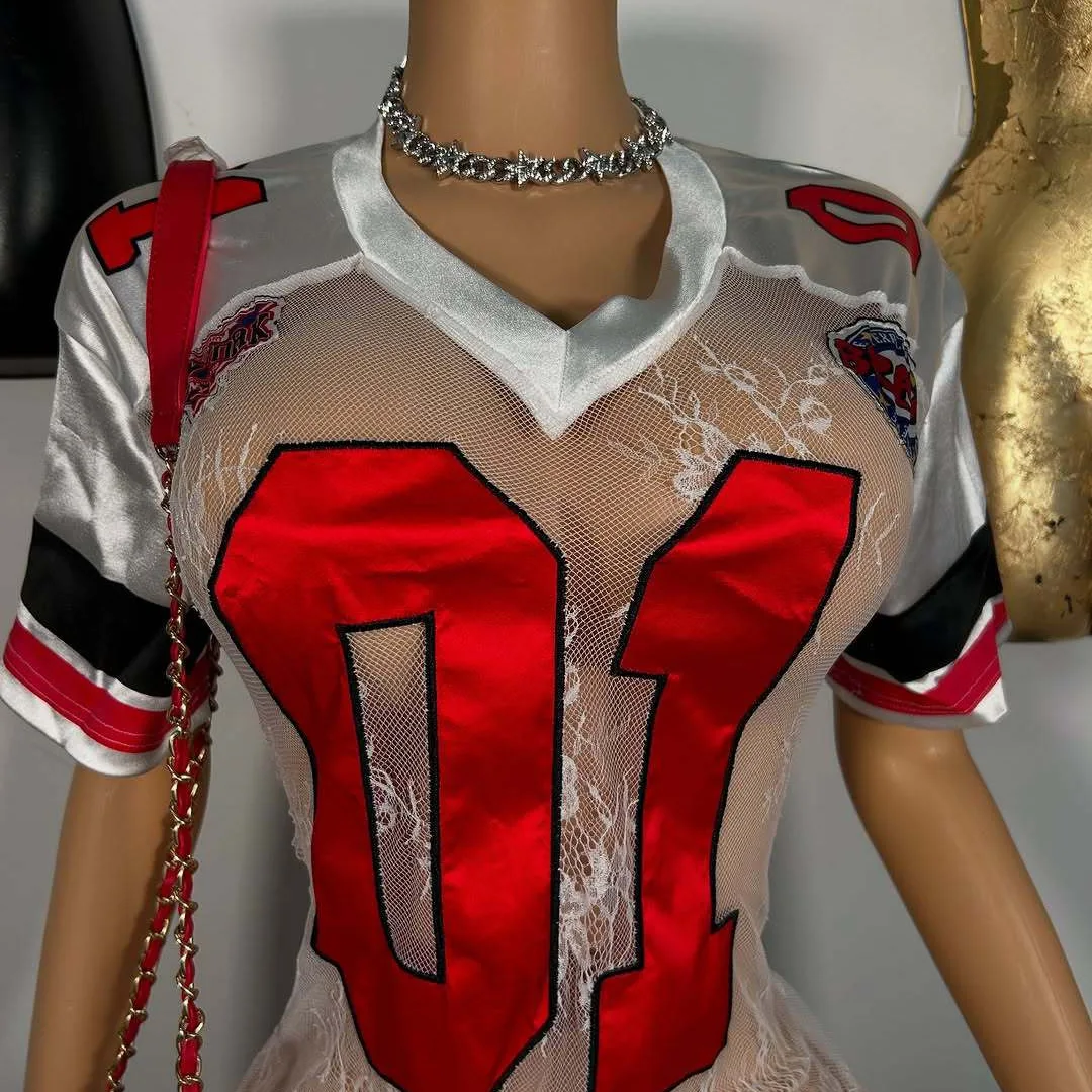 레이스 패치워크 디지털 프린트 시스루 미니 드레스 여성 2025 가을 반팔 브이넥 자카드 스트레치 파티 클럽 바디콘