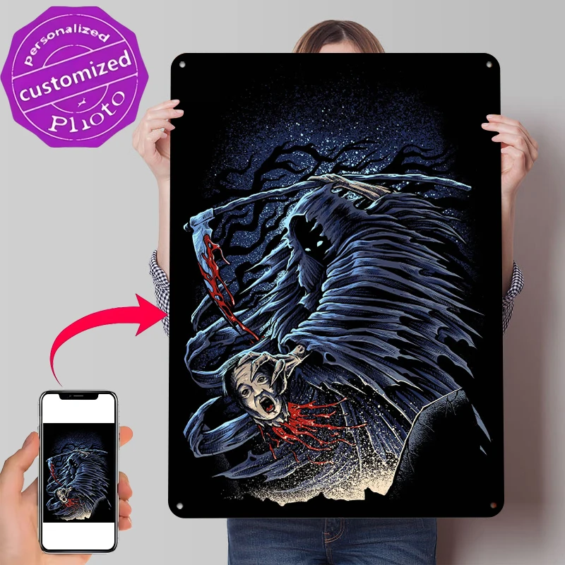 Grim Reaper Printed Poster Customized Wall Art Retro Vintage Metal Tin Signs for Decoration At Home Decor Items Coffee Bar Room