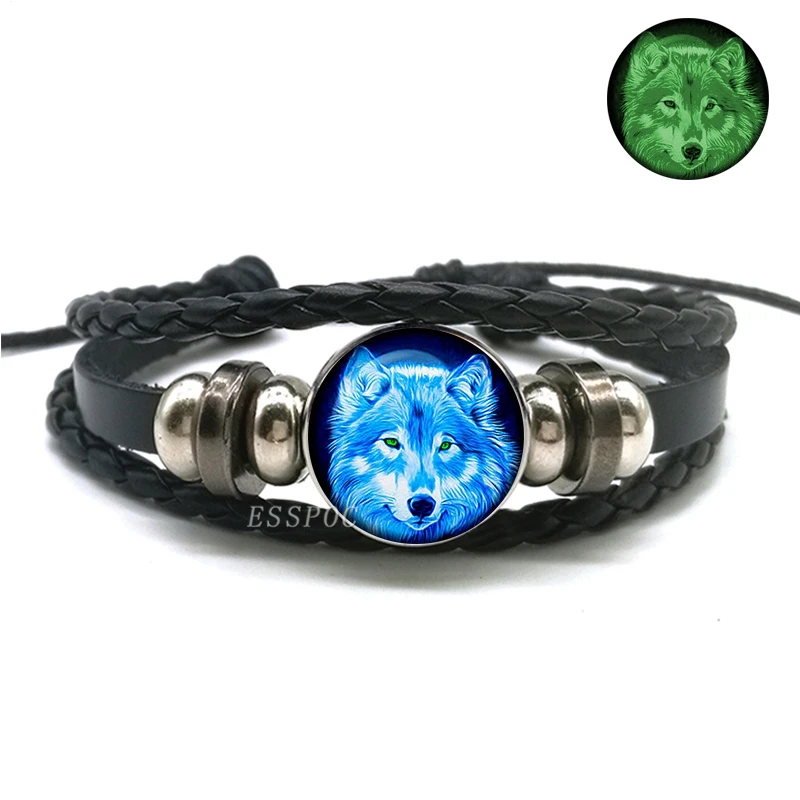Pulseira Cabeça de Lobo Multilayer para Homens e Mulheres, Pulseiras Luminosas, Brilha no Escuro, Jóias da Moda