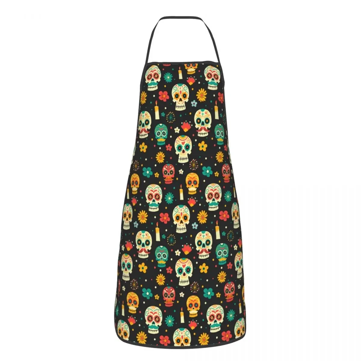 Custom Bib Mexican Flower Sugar Skull Apron for Men Women Adult Chef Kitchen Cooking Day Of The Dead Tablier Cuisine Gardening