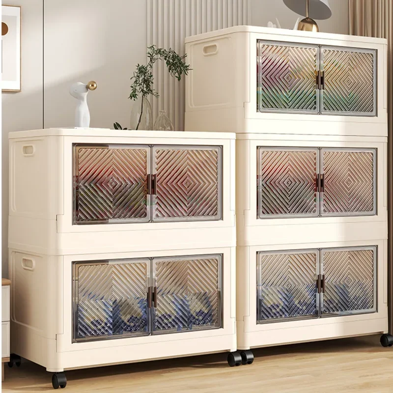 Household Living Room Plastic Folding Storage Cabinet With Double Sided Open Door Toy Snack Clothing Storage Box