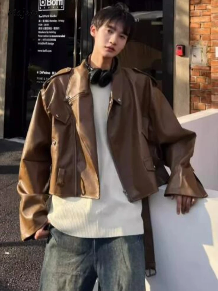 

Men Jackets Leisure High Street Korean Style Stylish Comfortable Cool Teenagers Retro Advanced Cropped Outwear Solid Lapel Chic