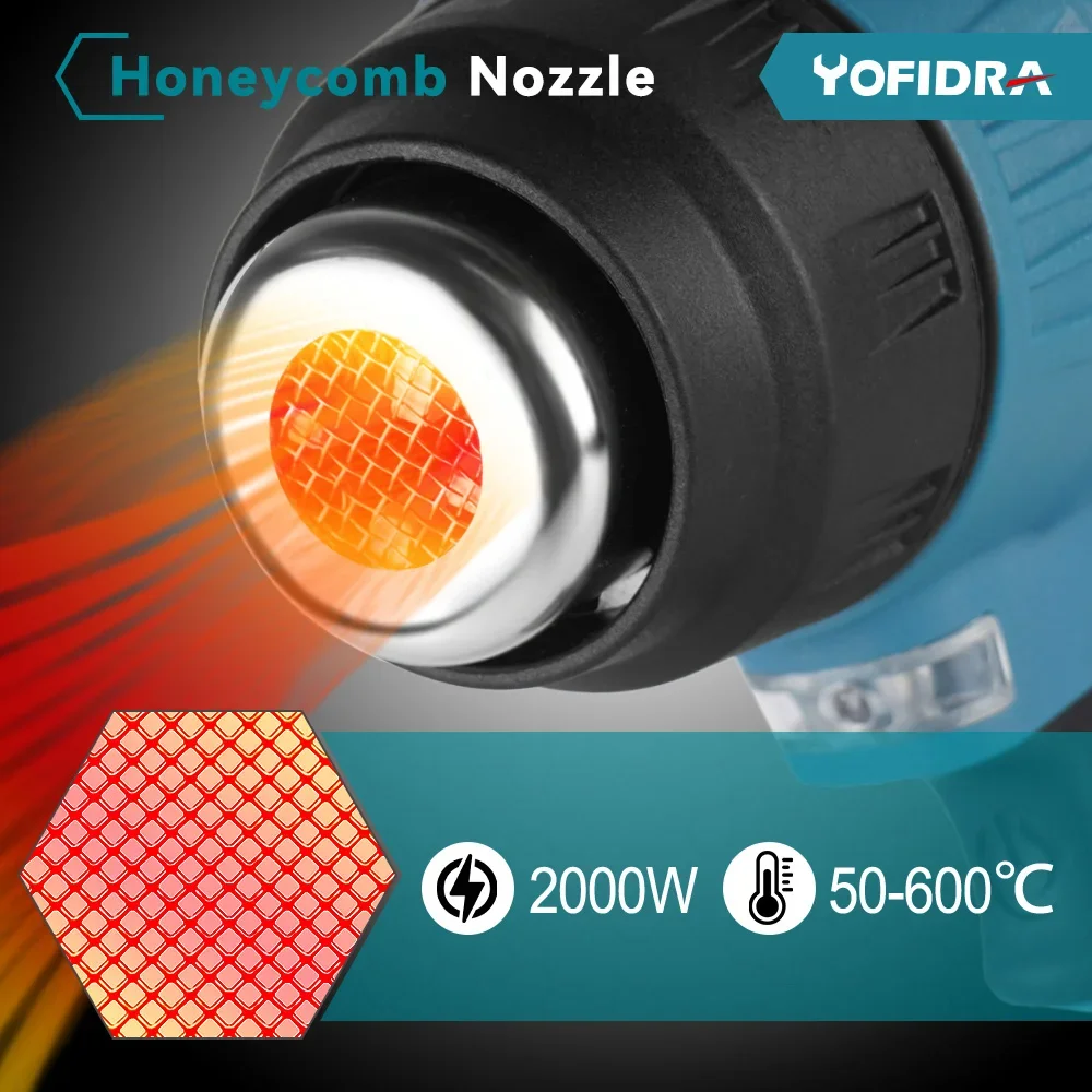 Imagem -05 - Pistola de Calor Elétrica sem Fio Portátil Recarregável Secador de ar Doméstico com Bicos Industrial Makita 18v Bateria 18v 2000w