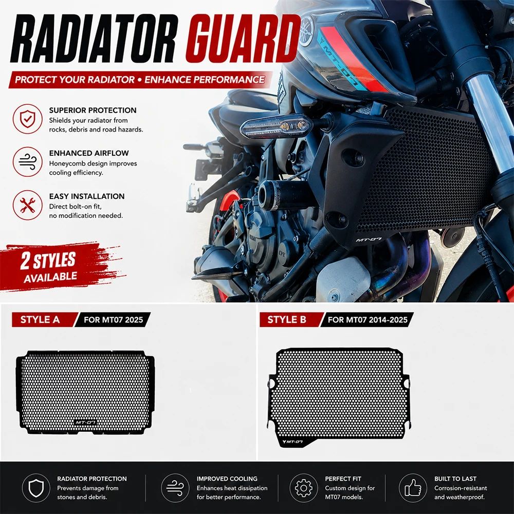 

For YAMAHA MT07 MT-07 MT 07 2014 2015 2016 2017-2025 Motorcycle Accessories Radiator Protector Grille Cover Guard Protection