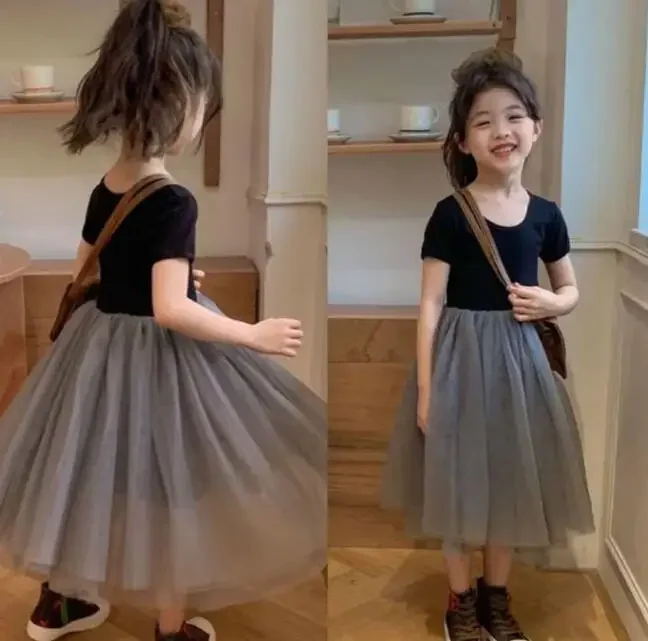 Kids Clothes Lovely Black Girls Sweet Princess Short Sleeve Beautiful Children's Dress