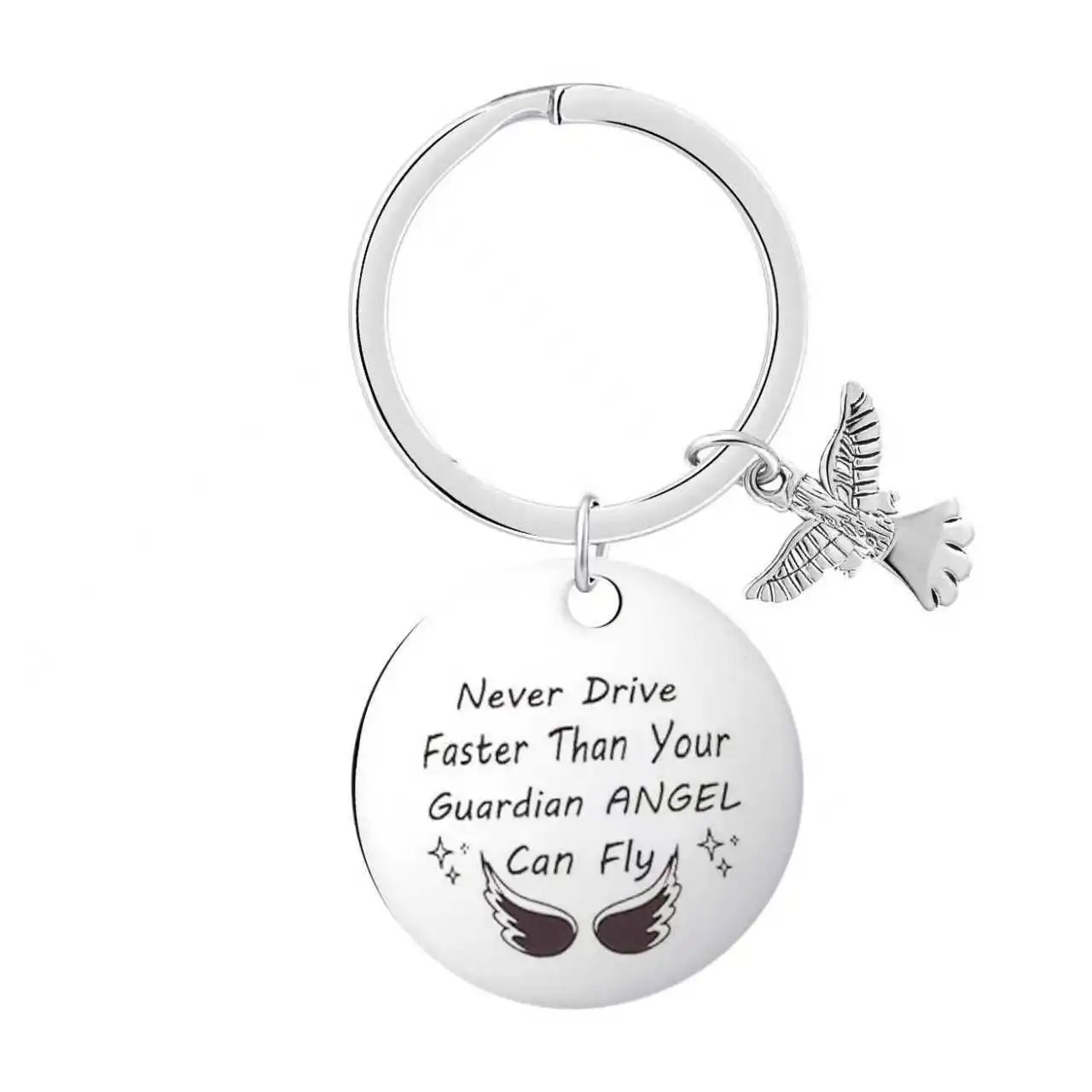 Driver Key Ring Gift Sweet Guardian Angel Keychain Never Drive Faster Than Your Angel Can Fly Keychain Charm for Women Girls Boy