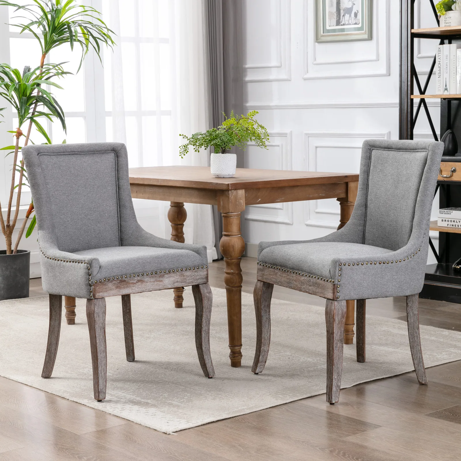 

Dining Chair Set of 2 with Nailhead Trim, Soft Thicken Padded, Sturdy Solid Wood Restaurant Chairs, Upholstered Dining Chair