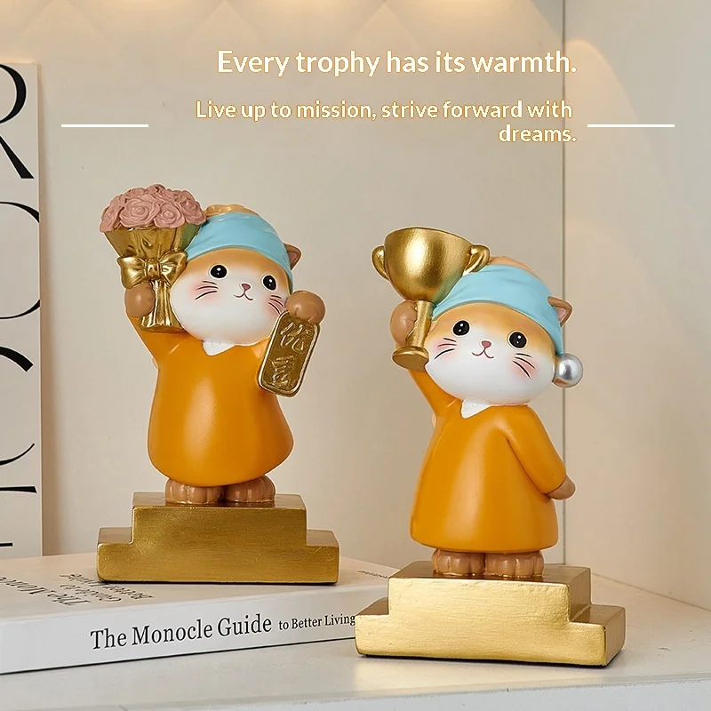 Cartoon art cat award ornament competition reward entrance living room desk decoration DIY lettering Teachers' Day gift