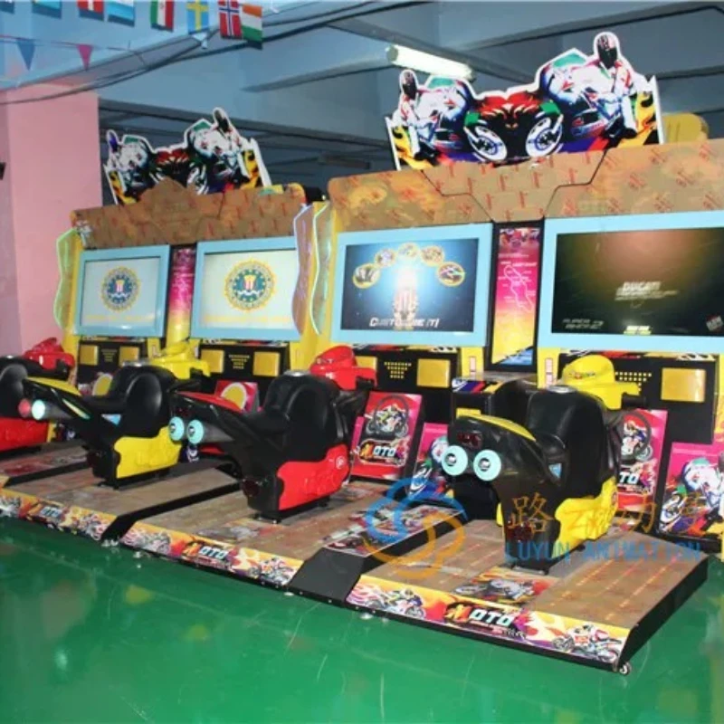 Motorcycle double racing game machine, simulated driving, dynamic, large adult indoor video game city coin