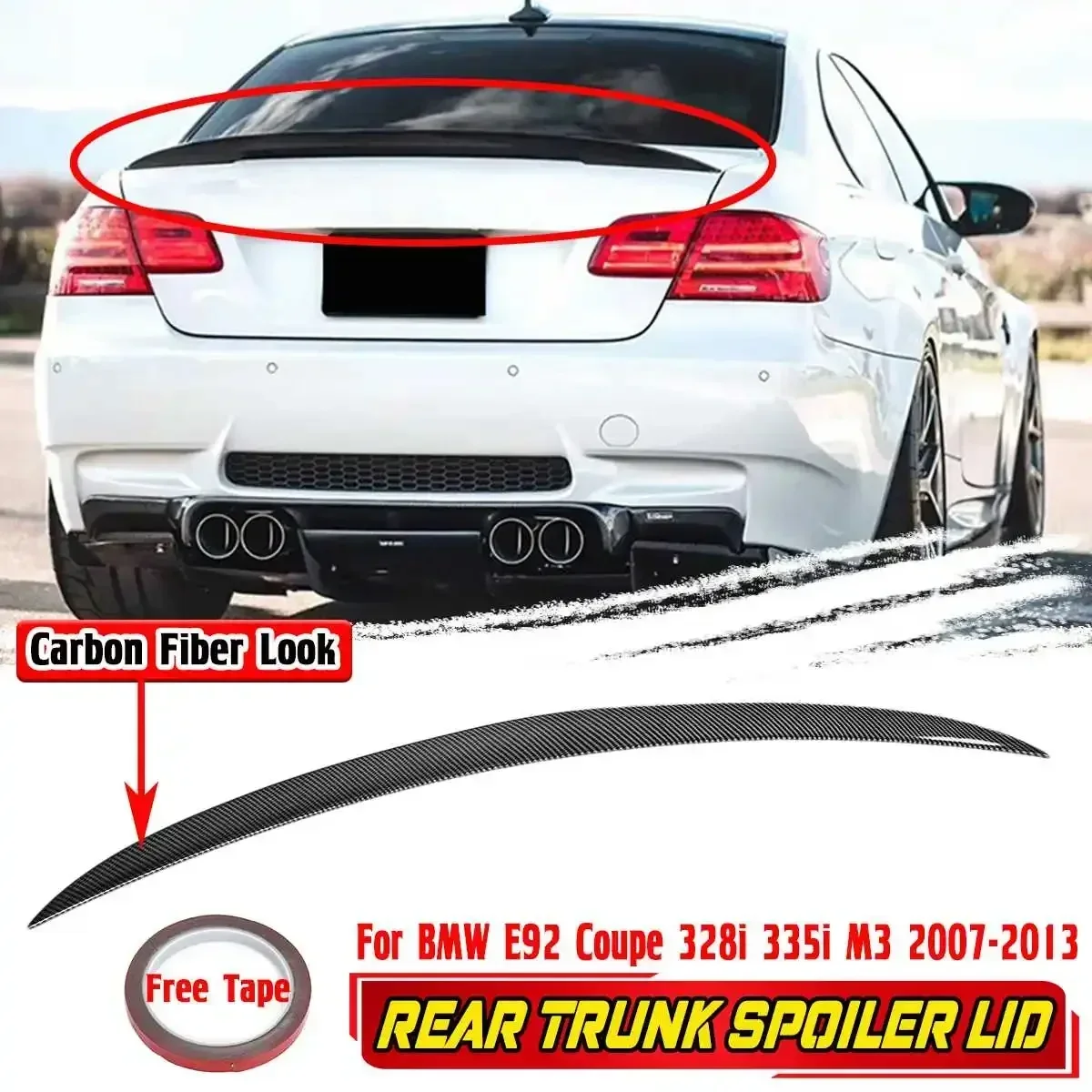 Carbon Fiber Look ABS Car Rear Trunk Spoiler Lid Rear Spoiler Wing Protector For BMW E92 Coupe 328i 335i M3 2007-2013 Body Kit