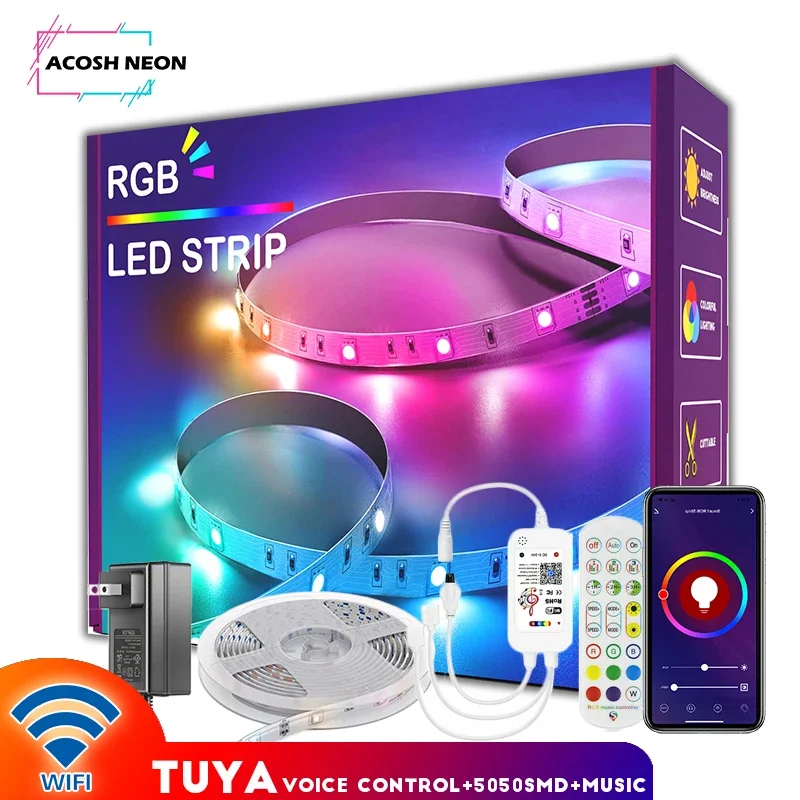 RGB TUYA Led Strip Lights with Remote 18LEDs/M Led Rope Light Color Changing Led Music Sync Voice Control Smartlife APP For Home