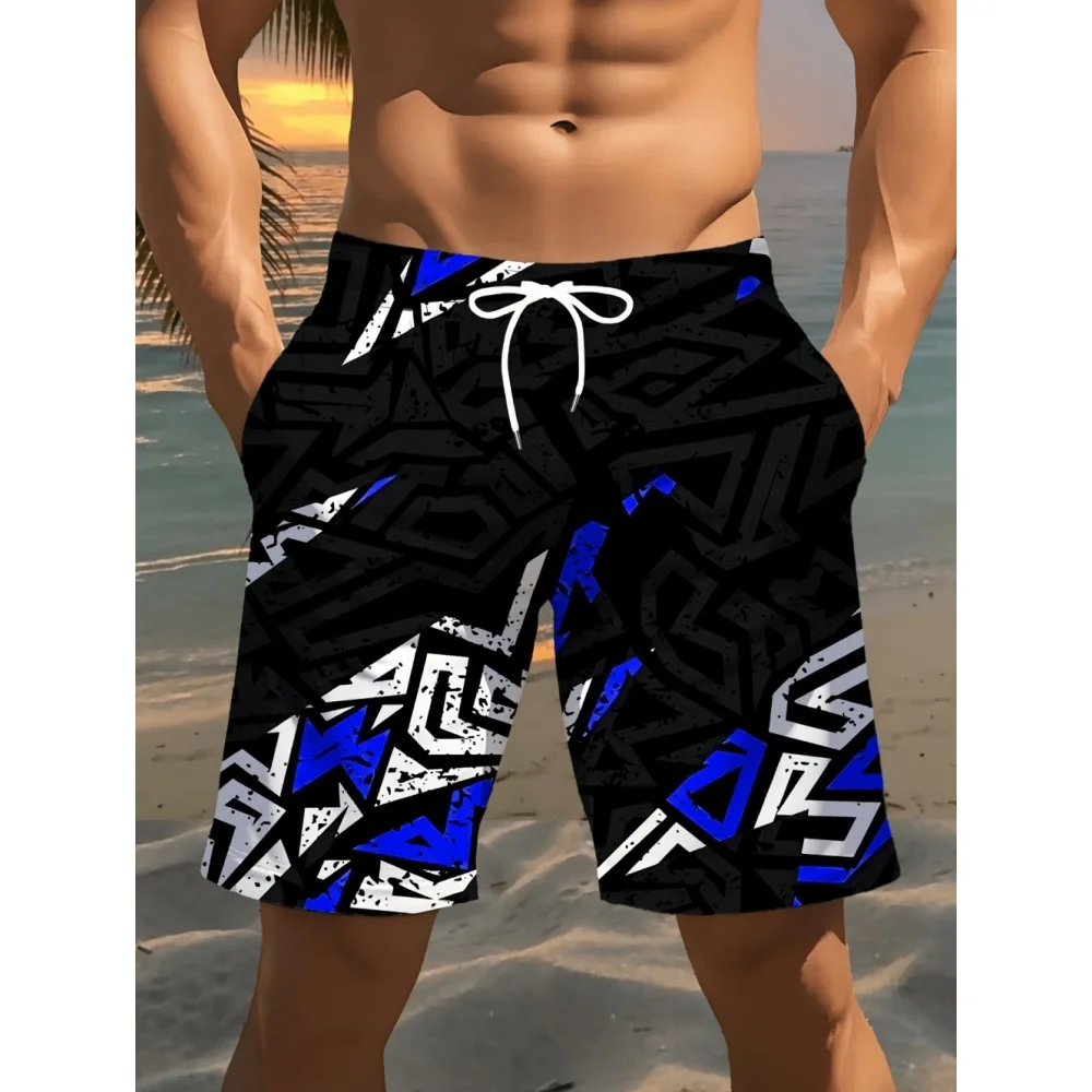 Men's 3D Geometric Patterns Graffiti 3D Printed Swimming Trunks Quick Drying Beach Pants Casual Streetwear Drawstring Swimsuits