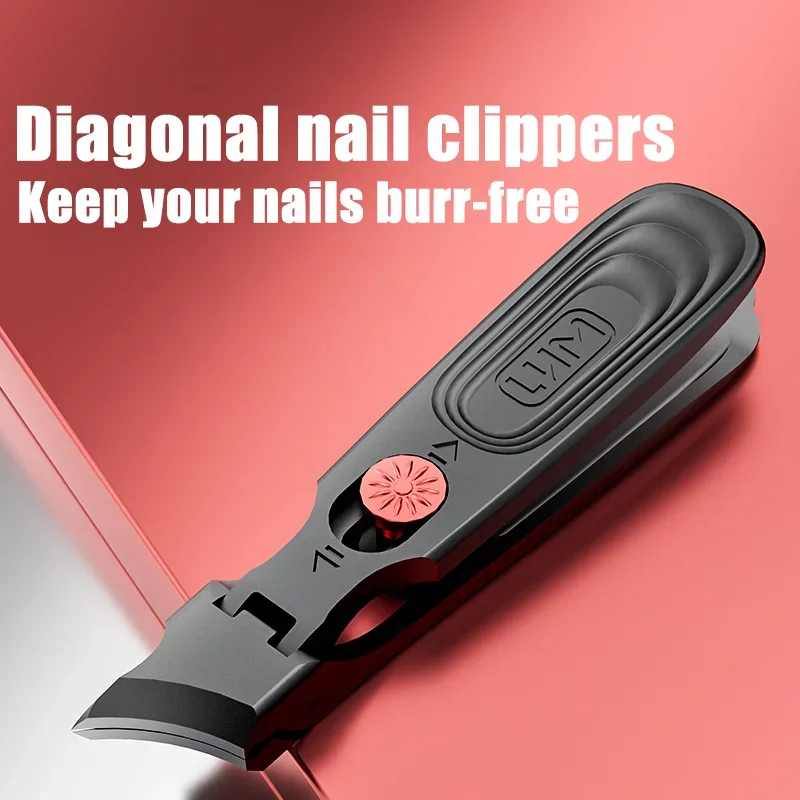 1 Piece Red and Black Large Opening Splash Proof Slanted Nail Clipper, Ergonomic Nail Clipper with Finger File, Non-Slip Grip