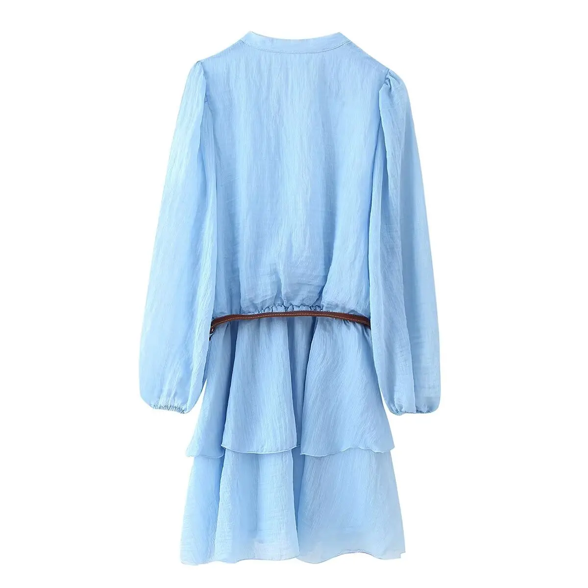 PB&ZA2025 Verão novo vestido casual simples feminino com cinto em camadas decoração vestido com decote em V