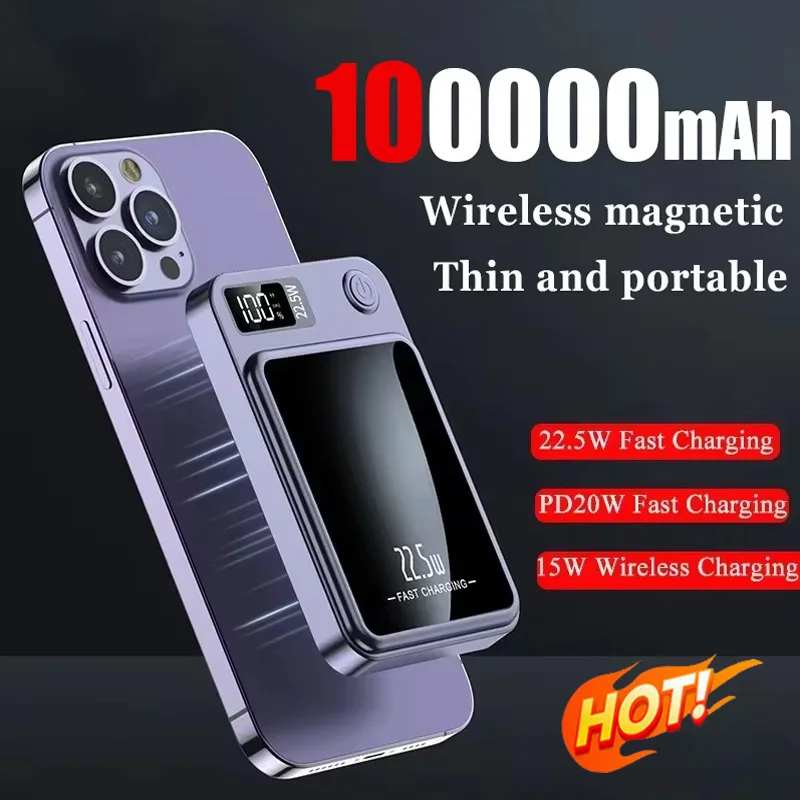 100000mAh Magnetic Powerbank Super Fast Charging Portable Mobile Power Supply For Xiaomi Samsung Huawei iphone