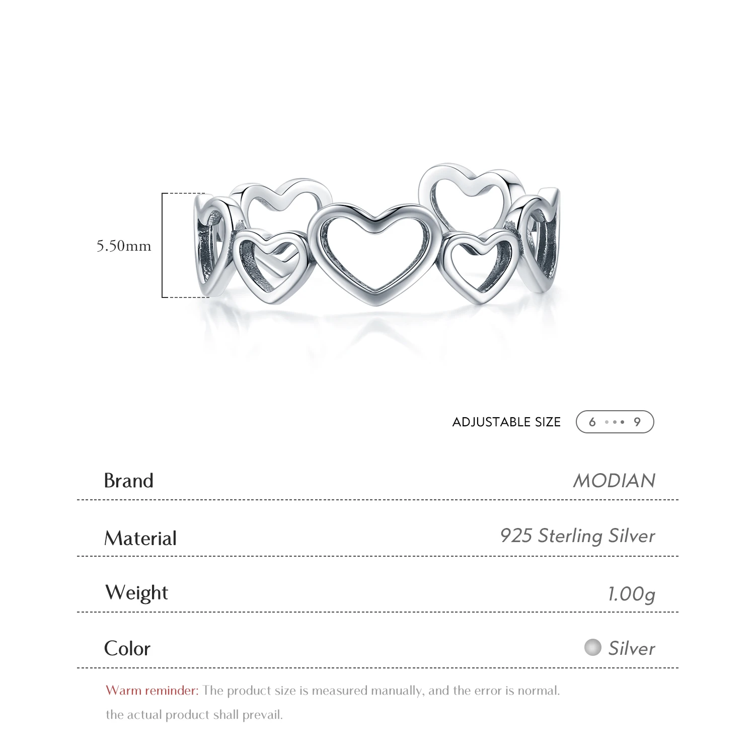 Modian Authentic 925 Sterling Silver Irregular Heart To Heart Ajustable Finger Rings Fashion Simple Fine Jewelry For Women Gift