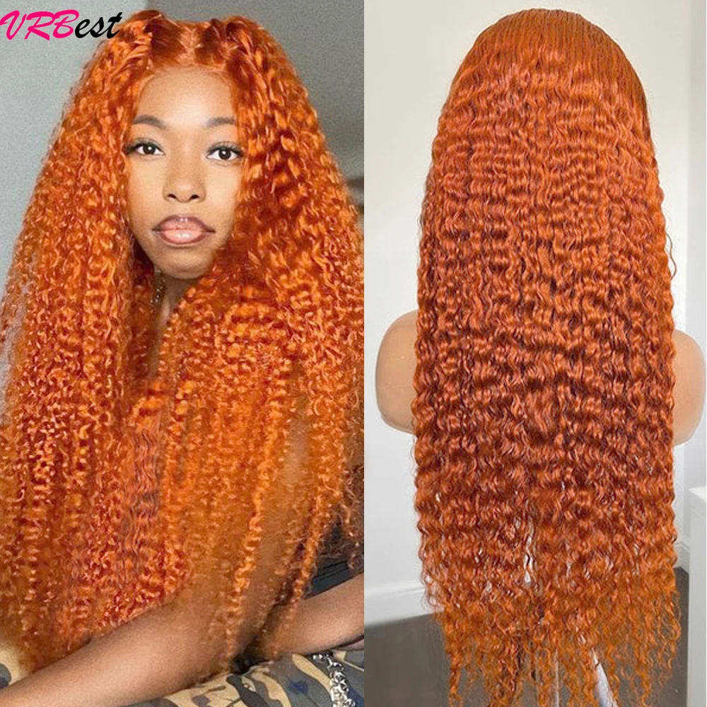 Ginger Orange Lace Front Wig Deep Wave Curly Full Lace Front Human Hair Wigs Water Wave Transparent Lace Frontal Wig