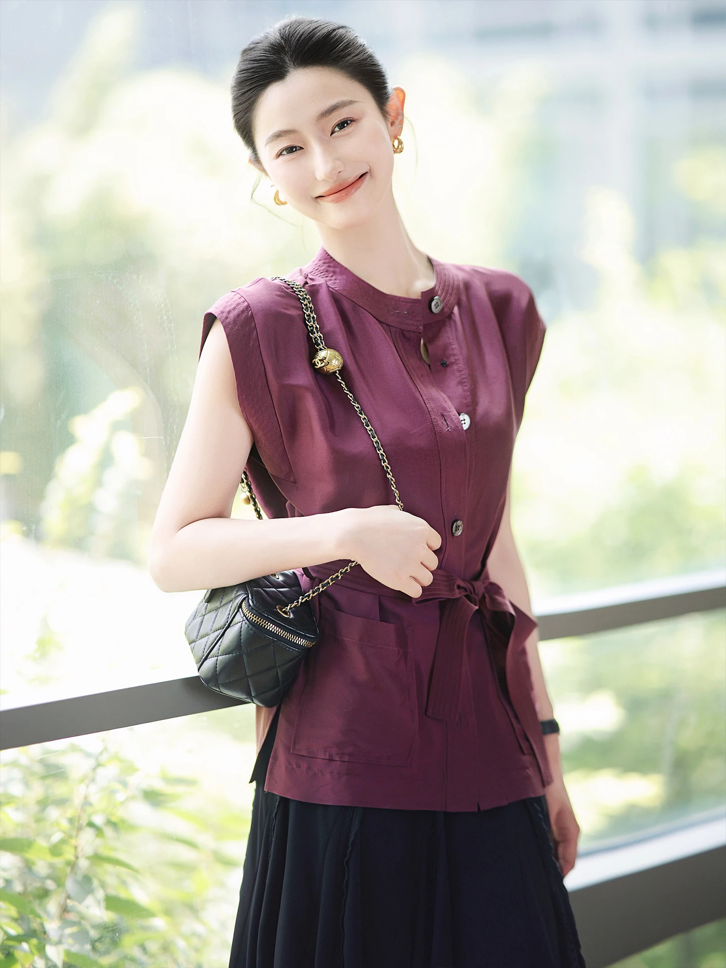 

Zhaodaxi Silk Loose Fit round Ne Vest Color Dyed 00% Silk Commute Sle Pure Color Summer New Arrival