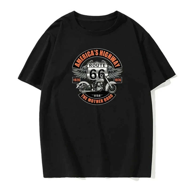 Americas Highway T-Shirts Men Round Collar 100% Cotton T Shirt Route 66 Mother Road Oldschool Tee Shirt European Code Tops