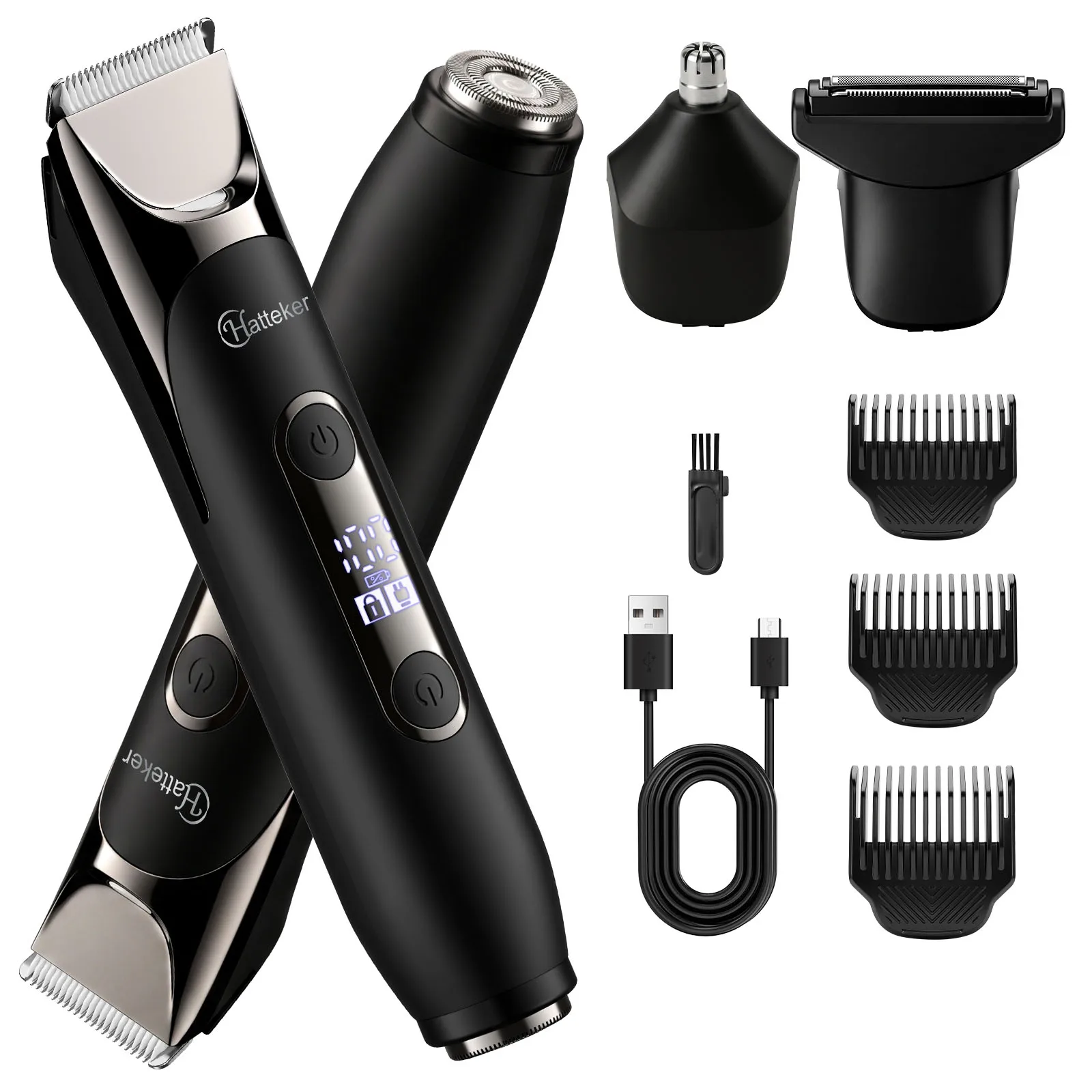 Hatteker 5-in-1 Shaver for Men Grooming Kit Multi-Function Washable Full Body Nose Wet/Dry Hair Trimmer for Home Use Razor