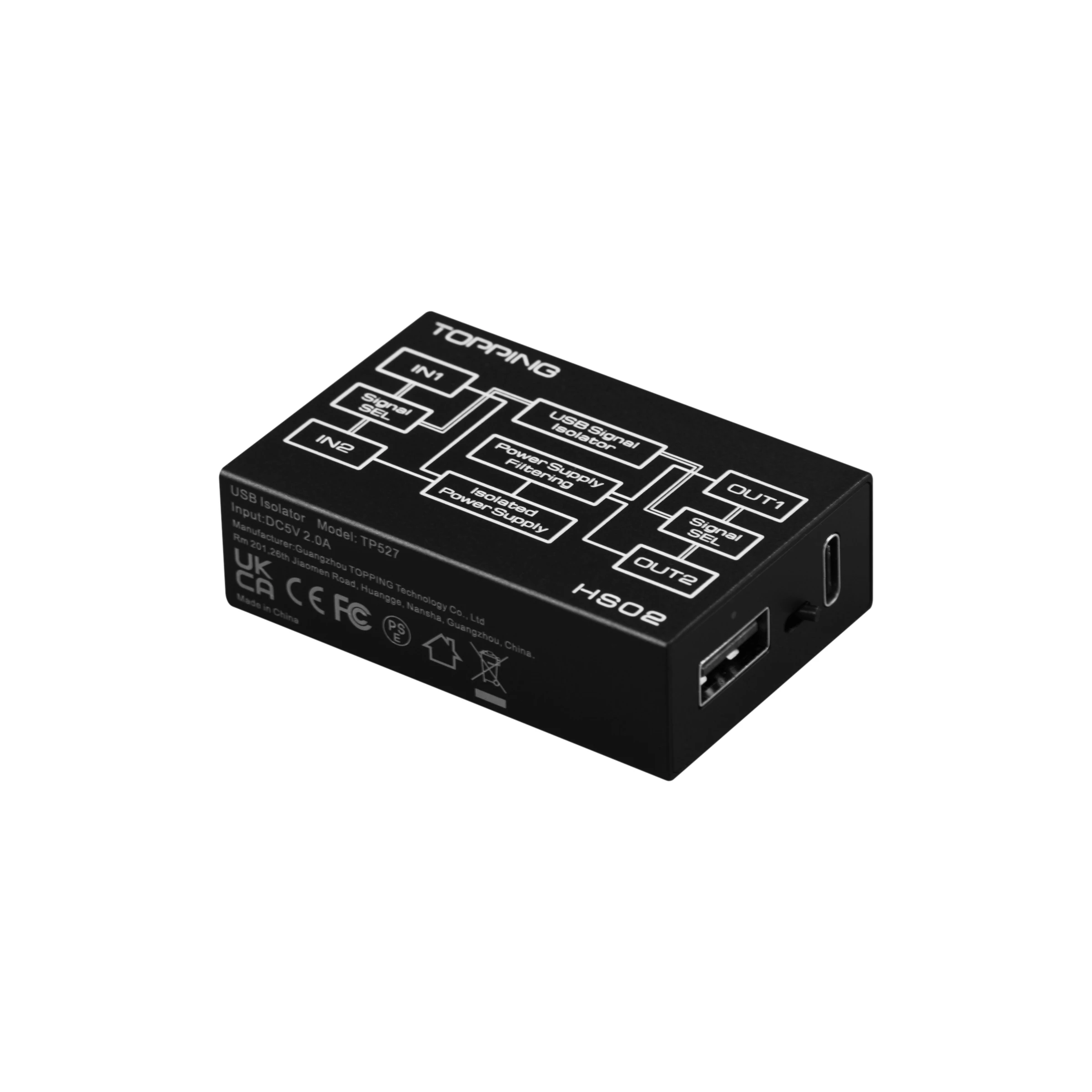 TOPPING HS02 USB 2.0 High Performance AUDIO ISOLATOR Type C Input 1500KVRMS PCM32bit/768kHz DSD512 Native 0.073Ultra Low Latency