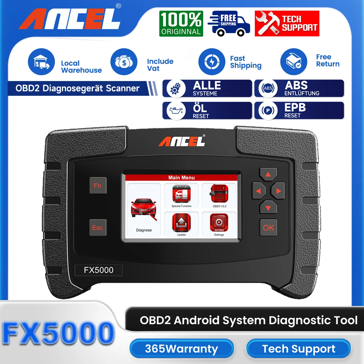 2024 ANCEL FX5000 OBD2 Full System Diagnosis Car Scanner EPB Reset Oil Reset ABS Bleeding Auto Scanner Tool Lifetime Free Update