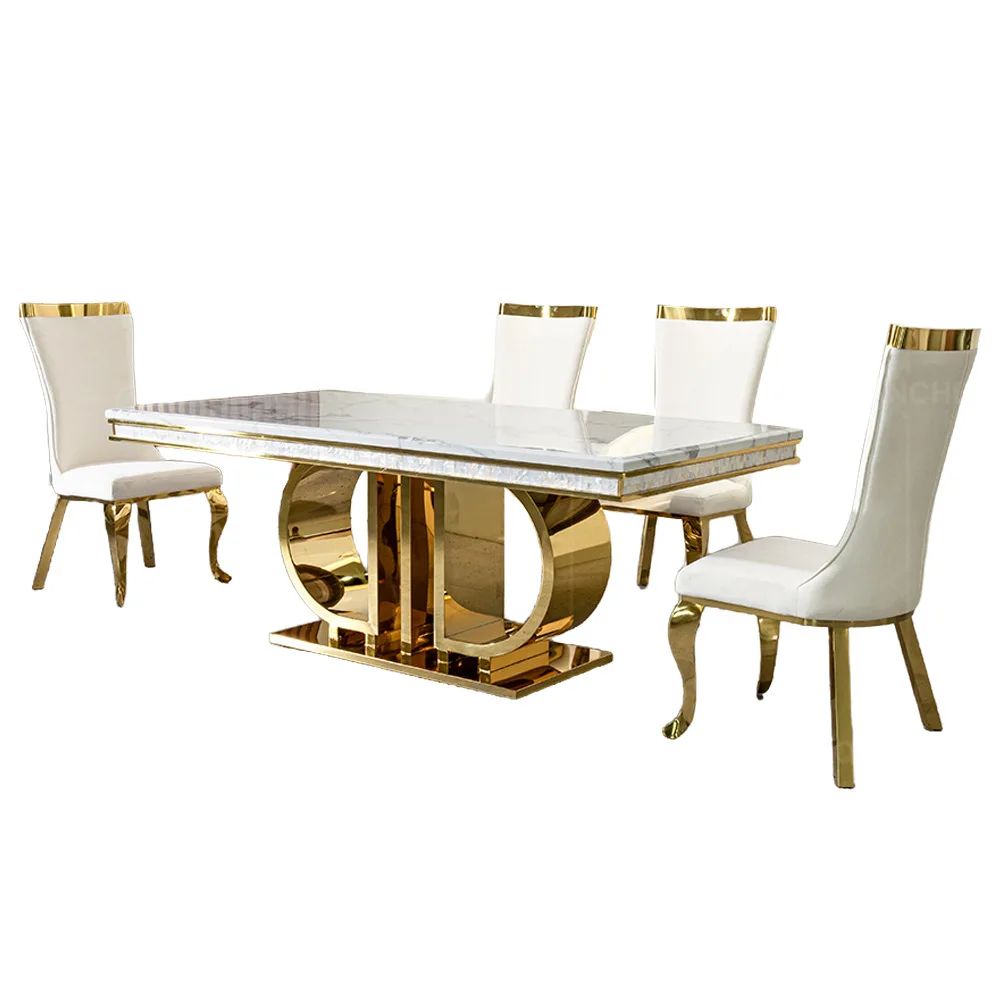 

Modern light luxury marble dining table and chairs household dining table high-end living room furniture