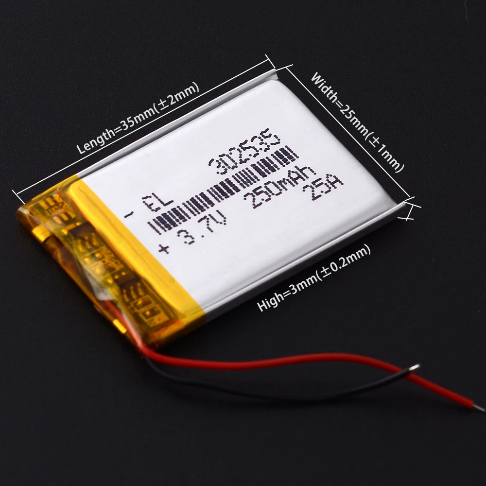 Multiple plugs 302535 3.7V 250mAh Rechargeable Lithium Lipo Li-ion Polymer Battery FOR GPS DVR MP3 MP4