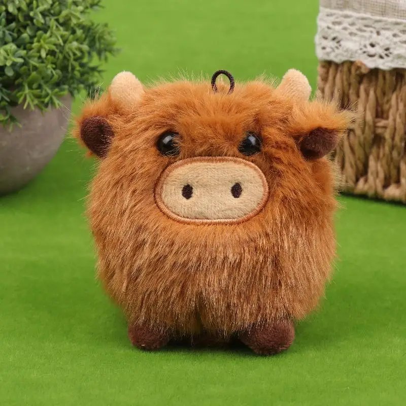 Portachiavi in peluche di mucca scozzese simulata delle Highland, ornamenti di animali di peluche, regali di fascino per borsa con ciondolo per bambola di peluche morbida Kawaii