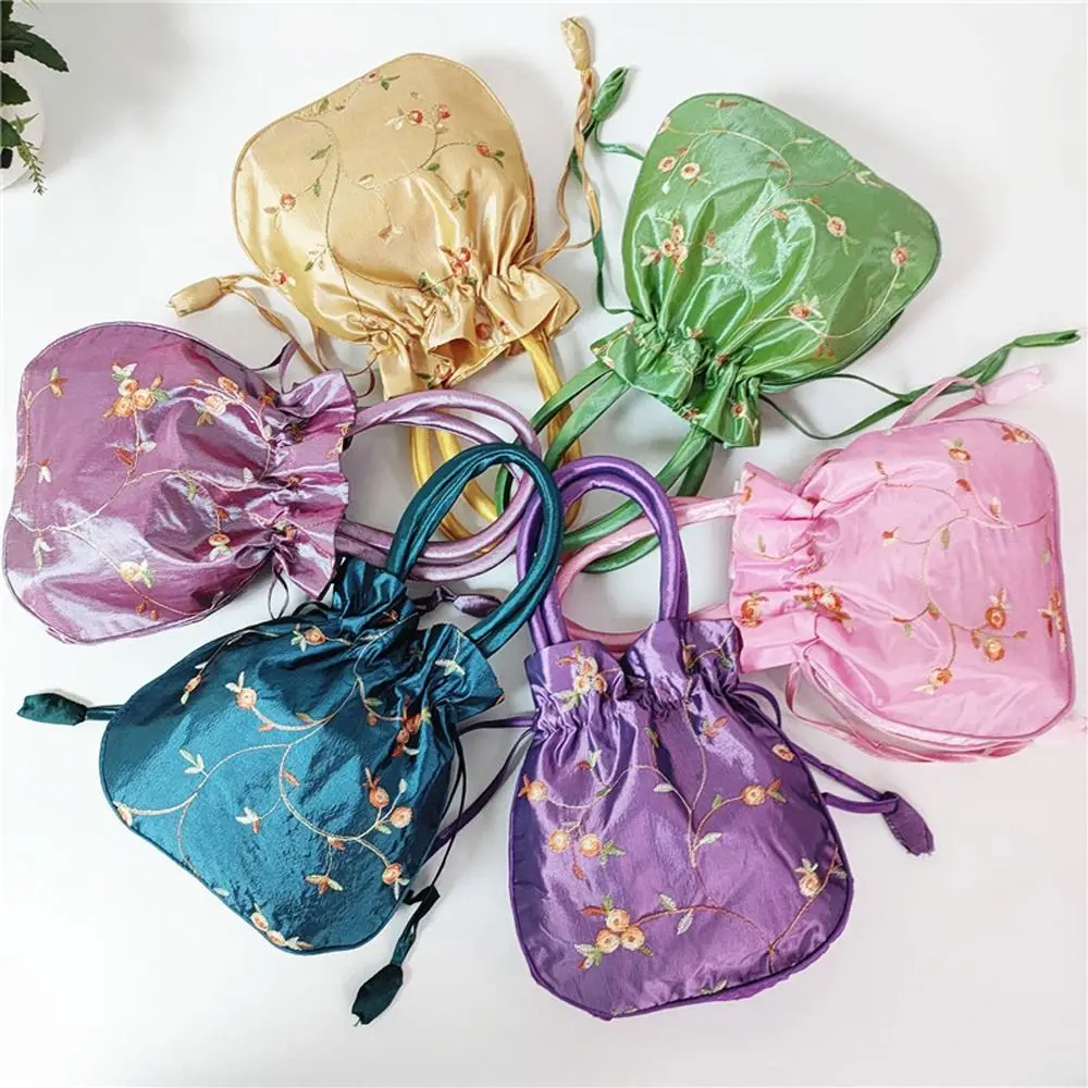 Retro Embroidery Silk Drawstring Handbags Women Purse Wallets Jewerly Packing Storage Bucket Bag Hanfu Accessories