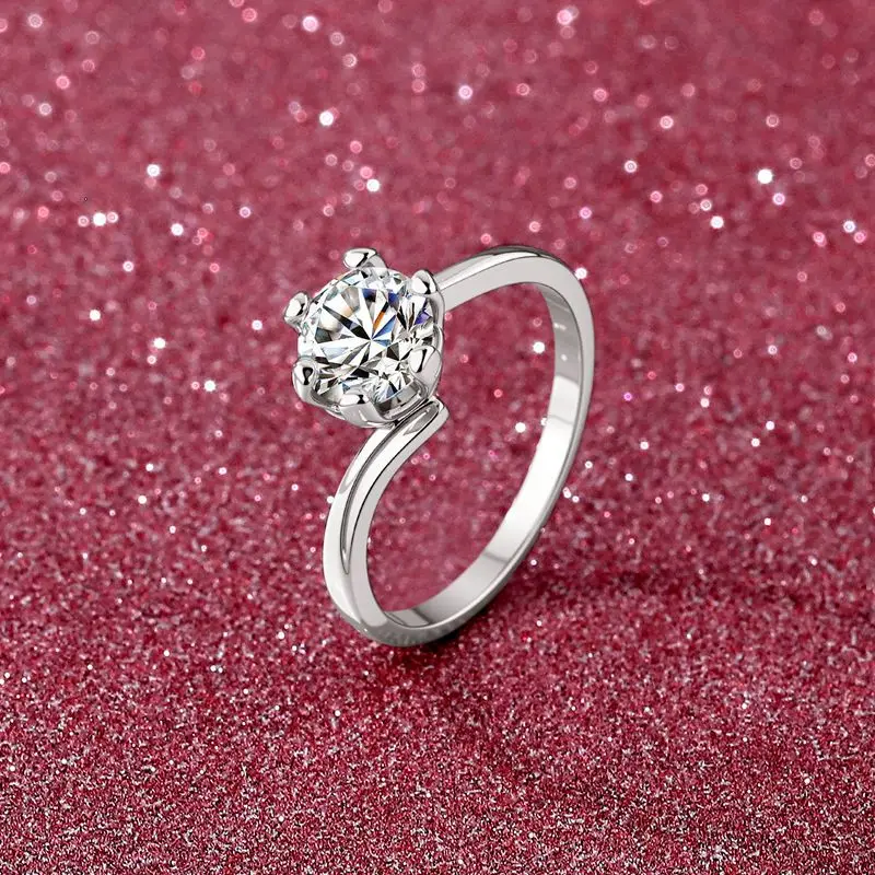 Elegant Workplace Six-claw Snowflake Shank Ring 1 Carat For Women, Moissanite PT950 Platinum Low-key Office Jewelry