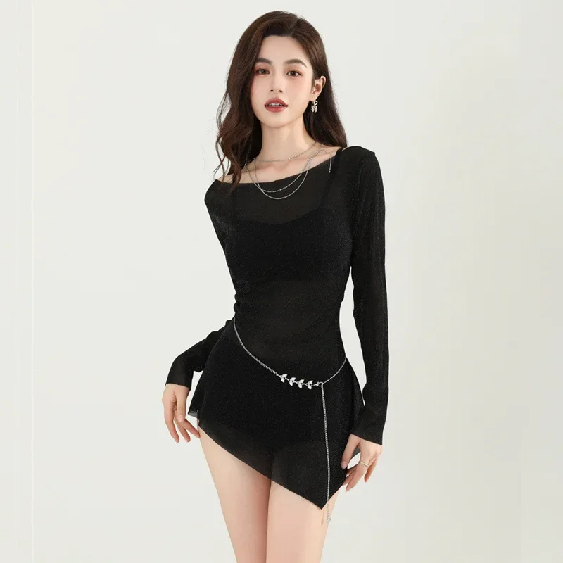 Ethereal-bañador de tres piezas para mujer, traje de baño Sexy de manga larga con Control de barriga, conjunto de traje de baño para vacaciones en resort de primavera