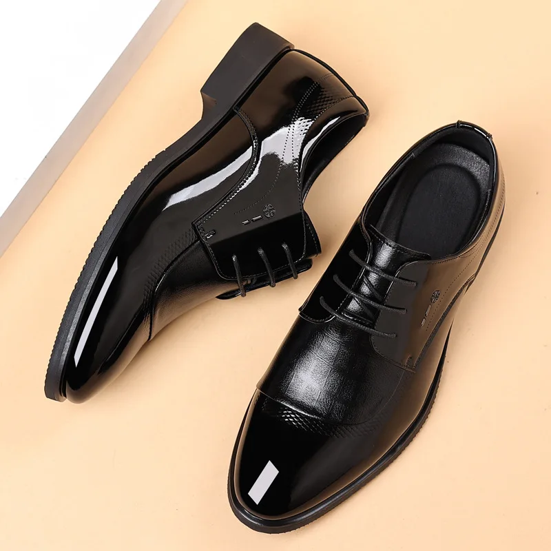 Fashion Patent Leather Business Men's Dress Shoes New Black Increase Male Wedding Shoes Designer Platform Man Derby Shoe