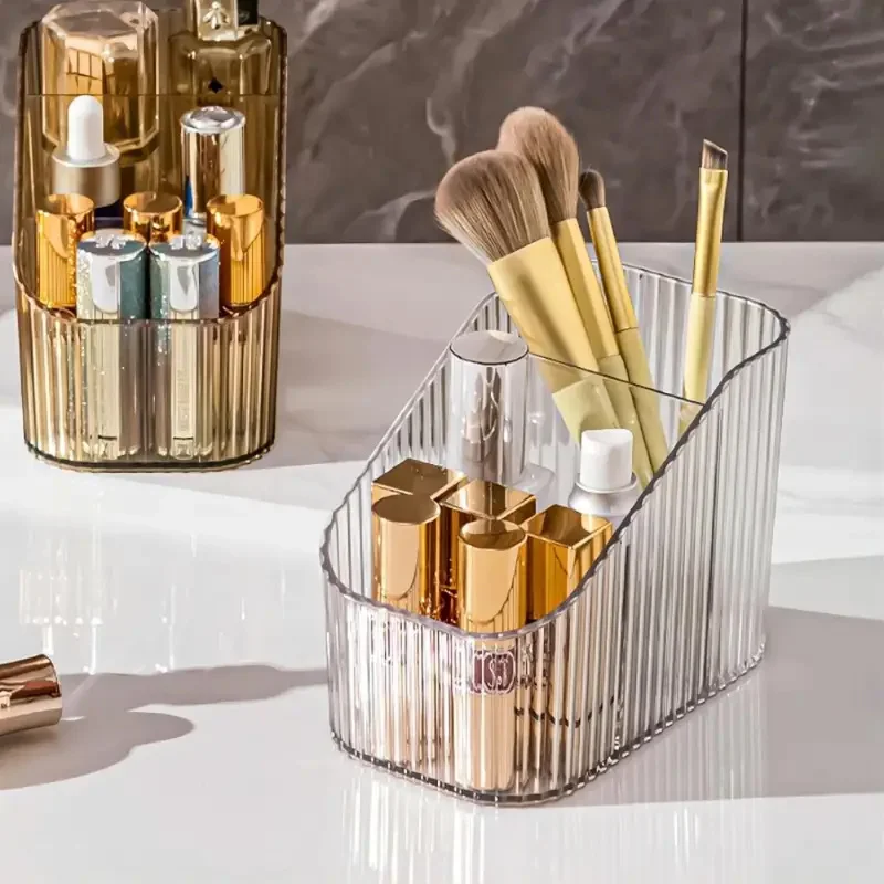 Organisateur de pinceaux de maquillage de grande capacité, boîte de rangement transparente en acrylique pour outils cosmétiques avec 3 séparateurs à compartiments pour pinceaux