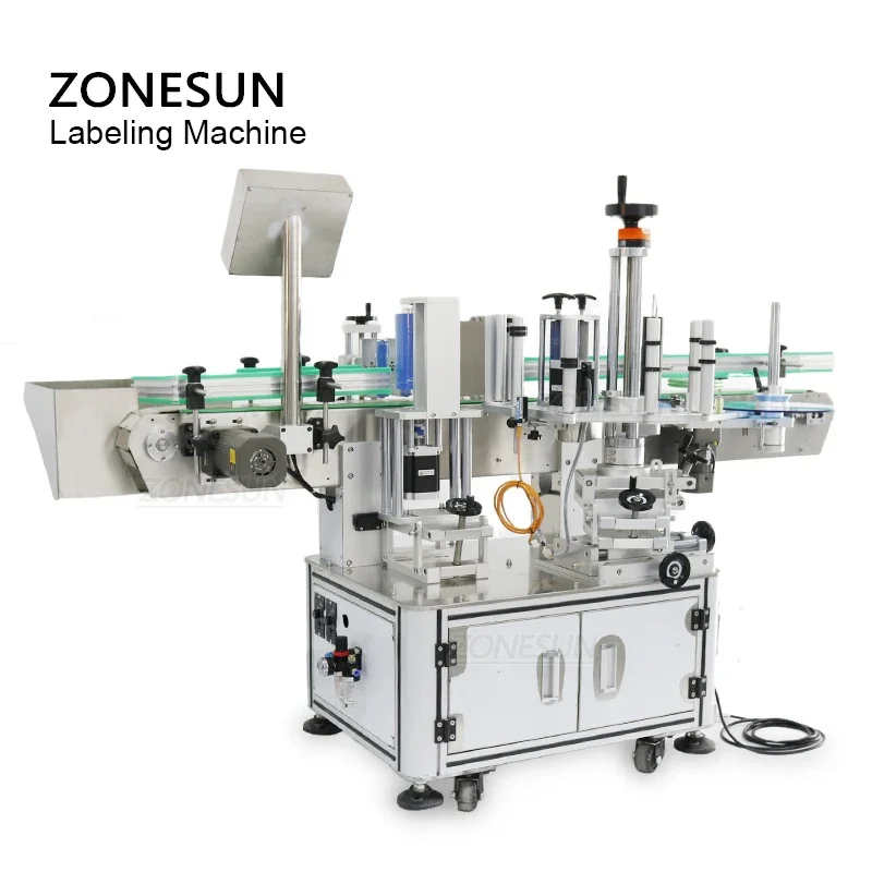 ZONESUN Automatic Round Bottle Labeling Machine Label Applicator Food Can Vertical Roll Bottle Sticker Labeling Machine