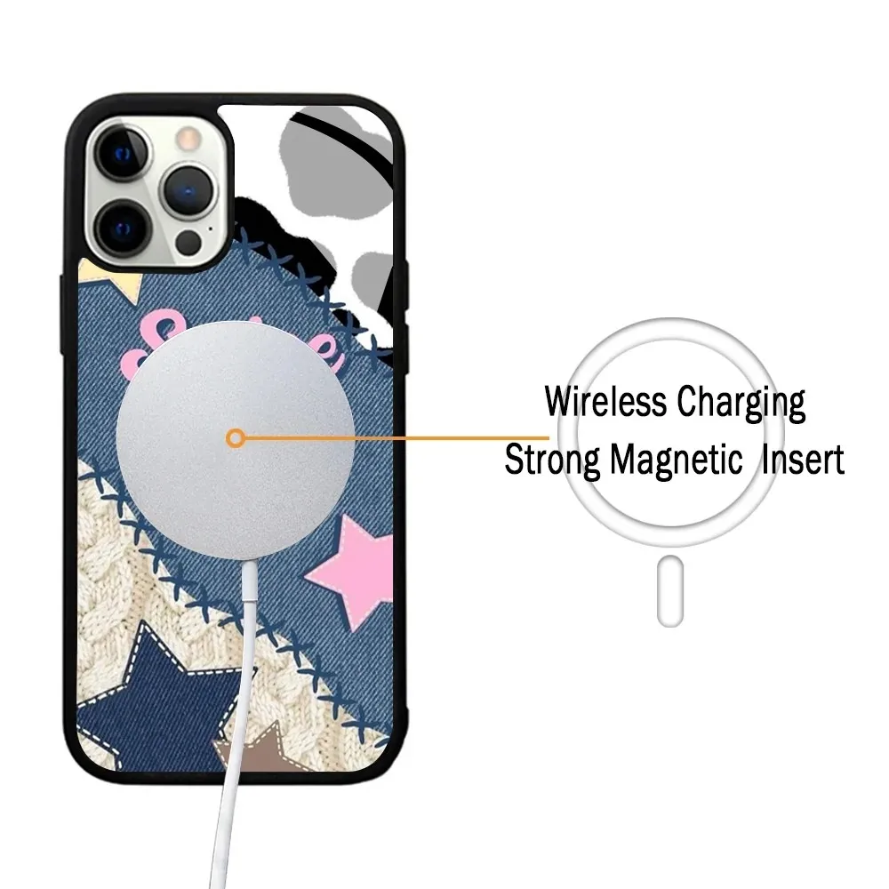 Blue Denim Patchwork Phone Case Strong Magnetic For IPhone 15 14 13 ProMax 11 12 Mini Mirror For Magsafe Wireless Charging Cover